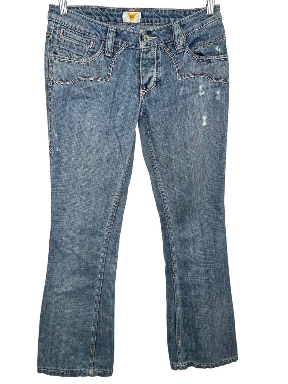 Antik Denim Light Wash Bootcut Jeans Contrast Stitching Embroidered Pocket 29